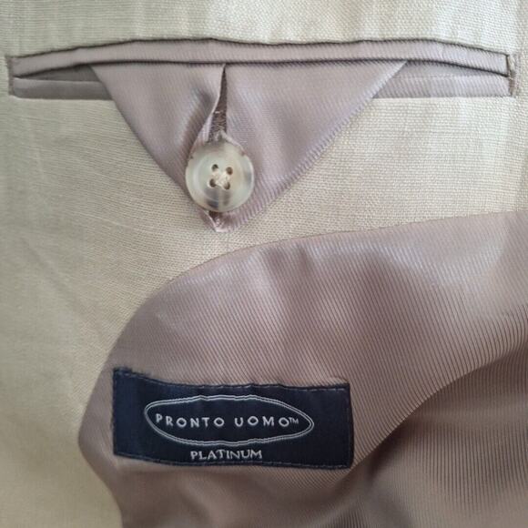Pronto Uomo Platinum Linen Blazer Sport Jacket Double Vent 2 Button Men Size 46R - Picture 8 of 9